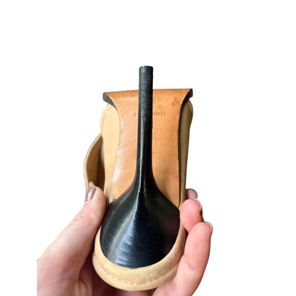 L.A.M.B. Gwen Stefani Tan Double Strap Leather Mule Stiletto Open Toe Heels - 6 - Picture 11 of 12